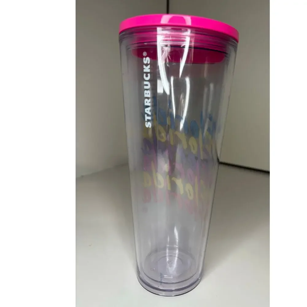 Starbucks Florida Cup Clear Acrylic Neon Pink Cold Tumbler Venti 24 oz NWT 2022